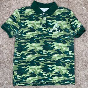 New Era Atlanta Braves Polo Shirt Men L Green Fairway Collection Camouflage Golf